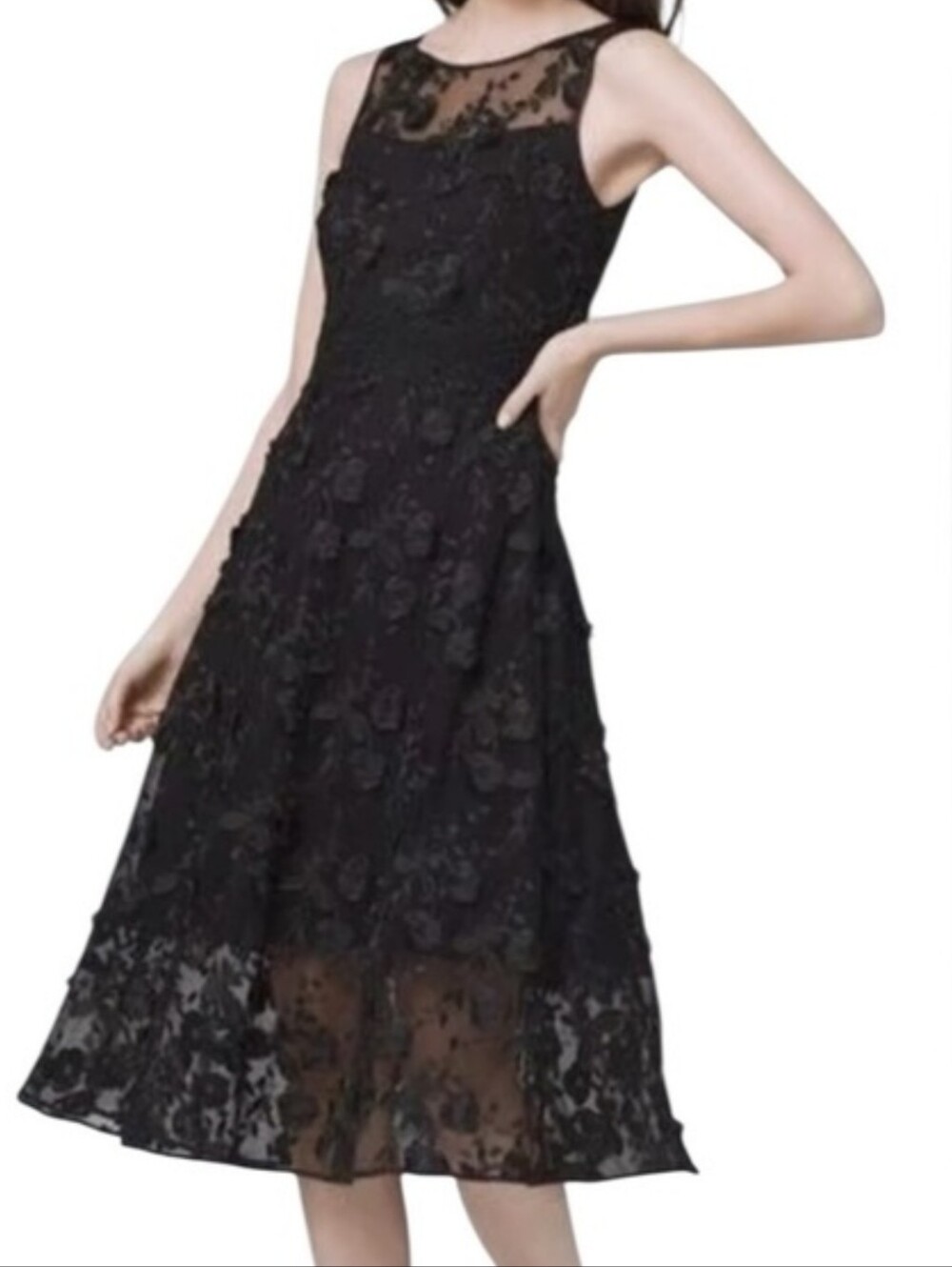 WHBM 3D Floral Lace Midi Dress 10 Fit And Flare